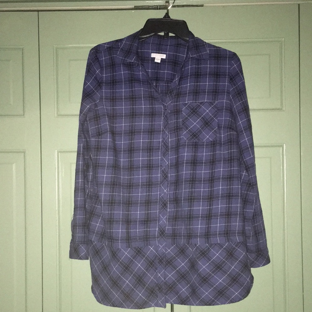 J Jill top shirt blouse plaid S blue